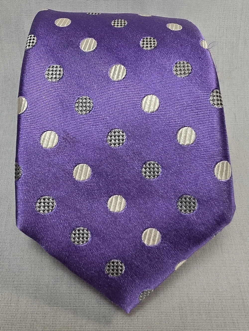 Alara Purple Polka Dot Silk Tie Cream Gray